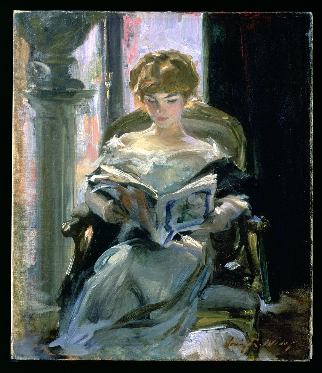 Mulher lendo (óleo sobre tela) de Irving Ramsay Wiles