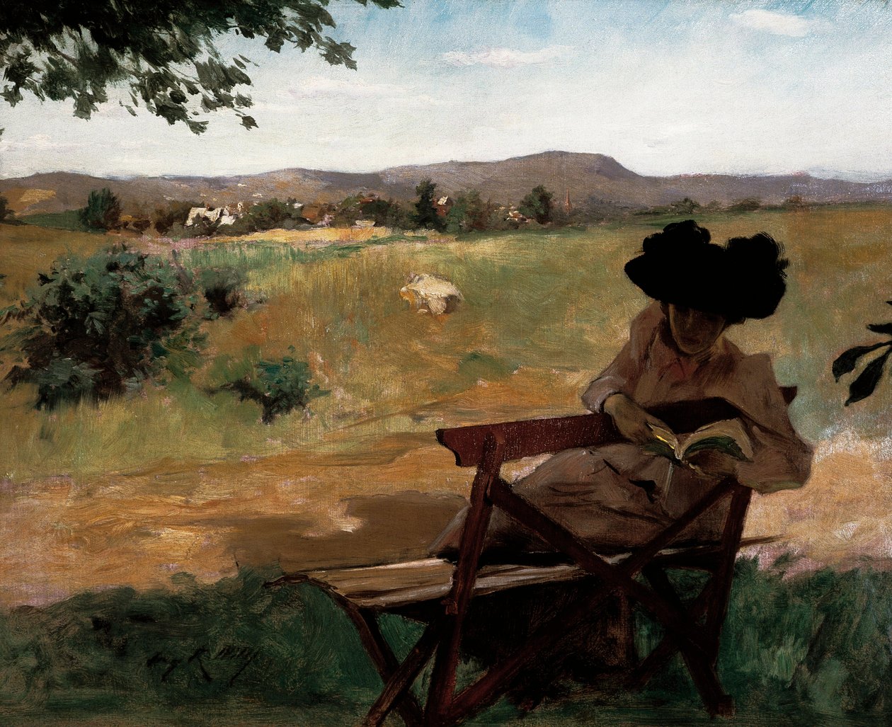 Mulher sentada sobre um banco de leitura de Irving Ramsay Wiles