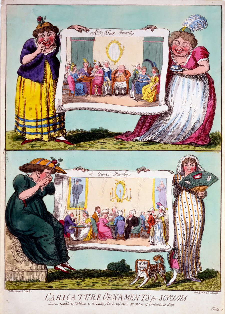 Ornamentos de Caricatura para Telas, 1800 (gravura colorida à mão) de Isaac Cruikshank
