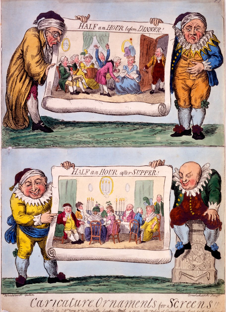 Ornamentos de Caricatura para Telas, 1800 (gravura colorida à mão) de Isaac Cruikshank