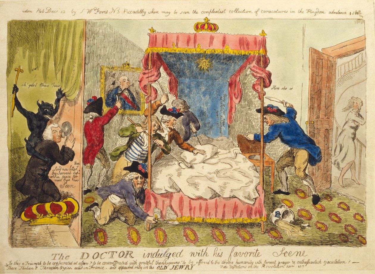 The Doctor Indulged com sua cena favorita, 1790 (gravura colorida à mão) de Isaac Cruikshank