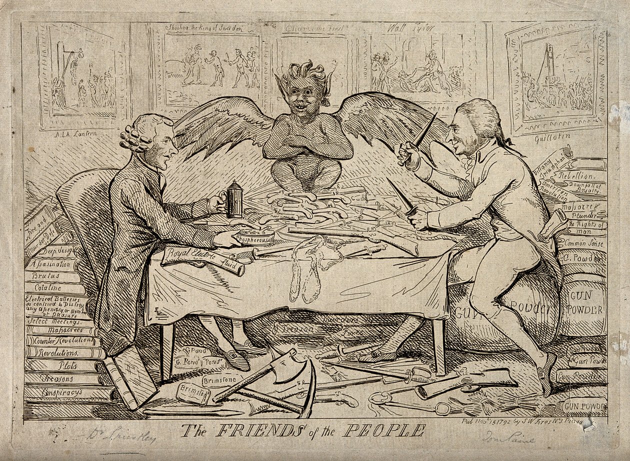 A solidariedade republicana de Joseph Priestley e Thomas Paine. 1792 de Isaac Cruikshank