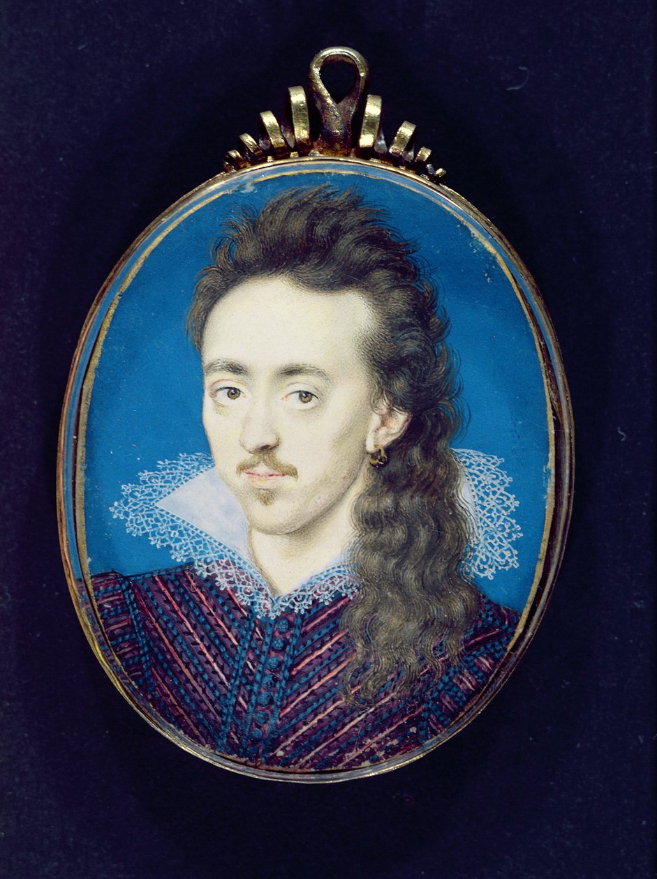 Dudley North (1581-1617) 3 Barão do Norte, 1608-10 (bodycolour em velino colocado no cartão) de Isaac Oliver