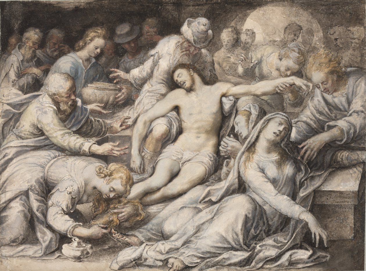 PD.5-1957 O Lamento pelos Mortos de Cristo, c.1585 (wc e guache) de Isaac Oliver