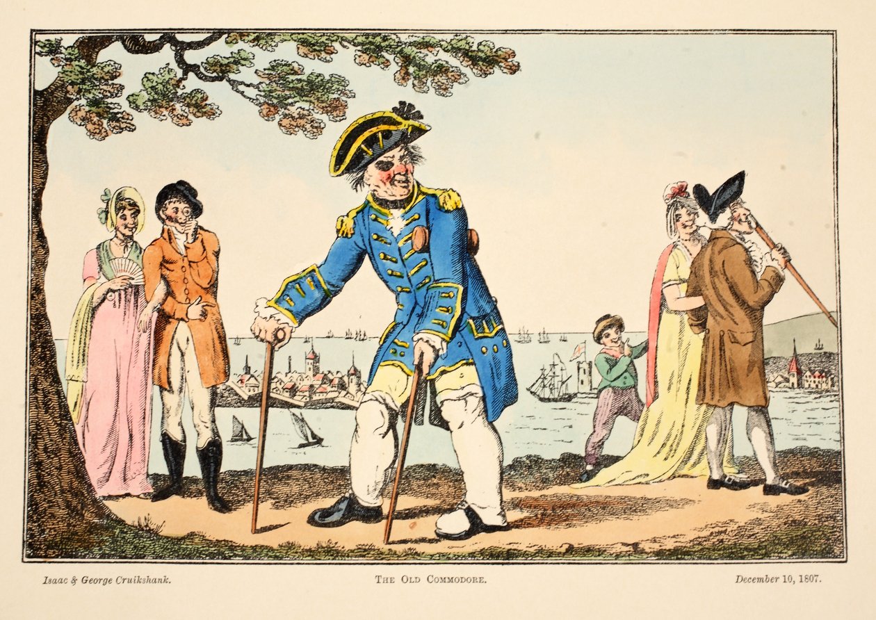The Old Commodore, 1807 (gravura colorida à mão) de Isaac, Robert and George Cruikshank