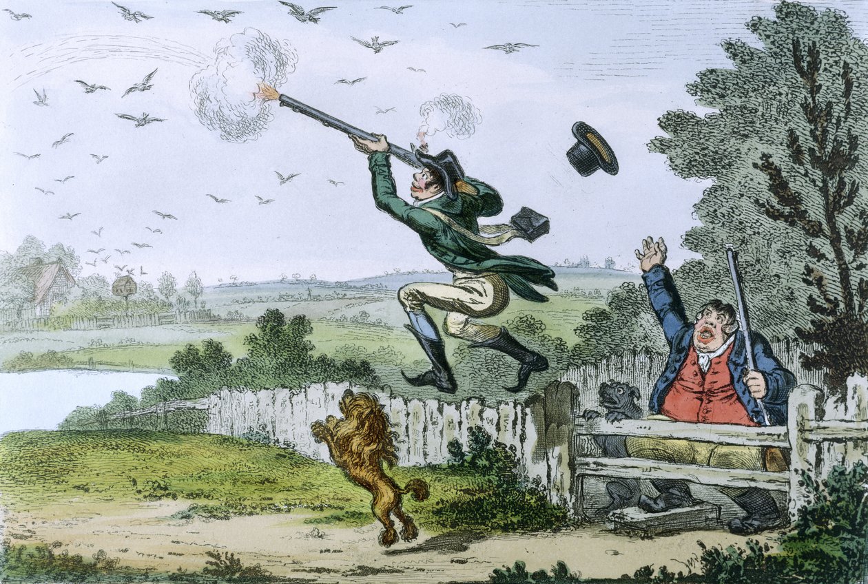 Cockney Sportsmen: Tiro Voador, gravado por James Gillray (1757-1815) 1800 (gravura colorida à mão) de Isaac Robert Cruikshank