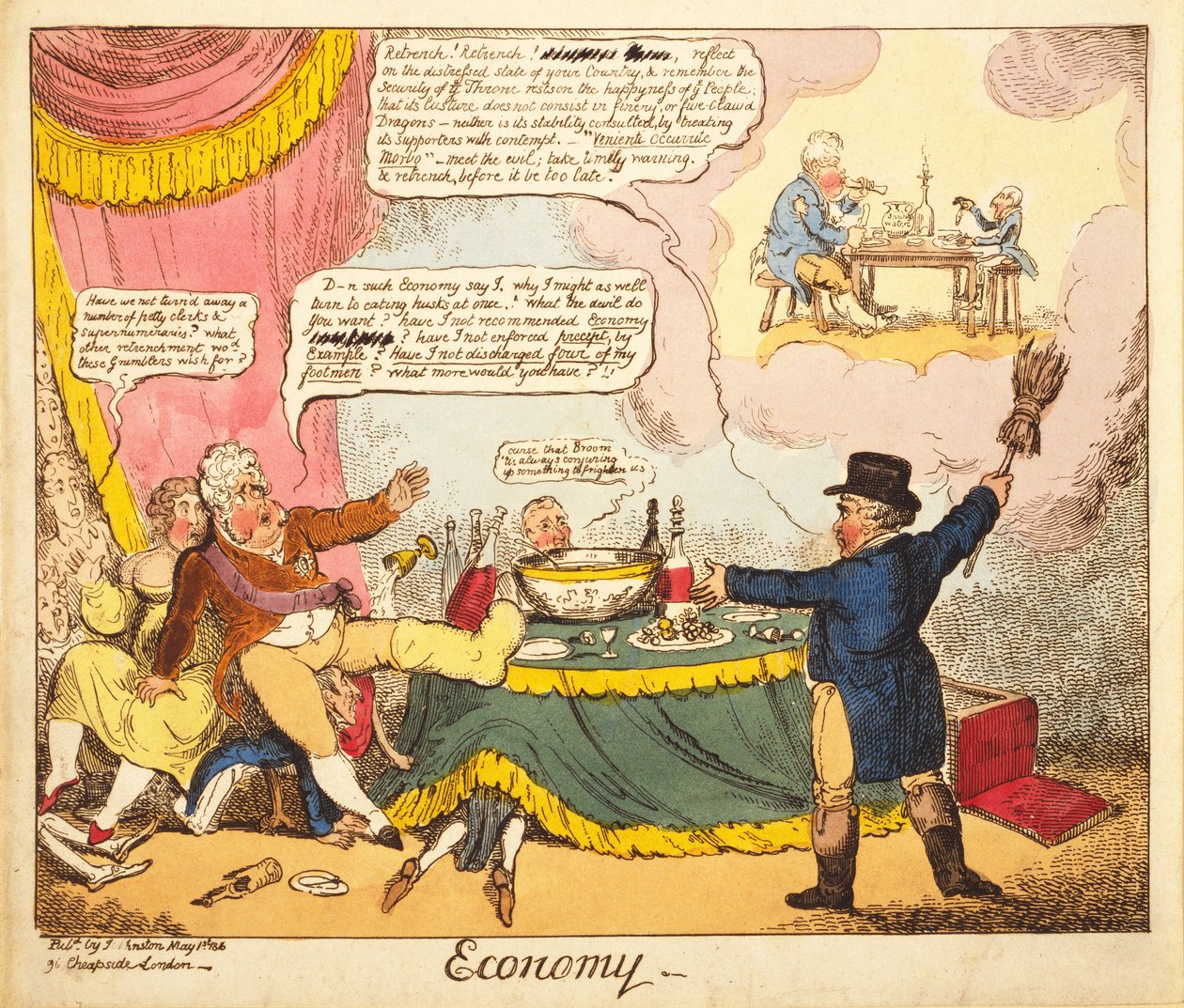 Economia, 1816 (gravura colorida à mão) de Isaac Robert Cruikshank