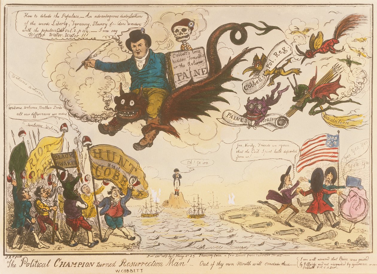O campeão político virou o homem da ressurreição! -Out da tua própria boca vai condenar-te .., 1819 (gravura a cores) de Isaac Robert Cruikshank