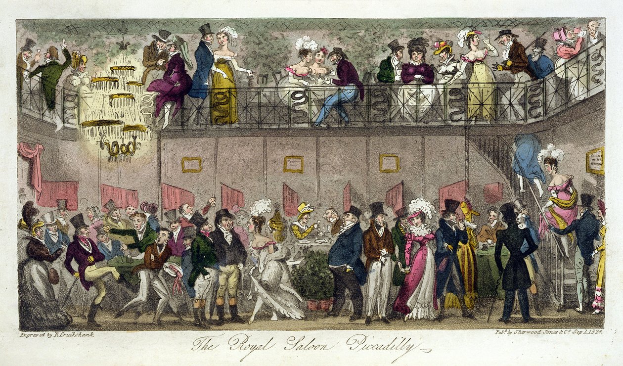 O Royal Saloon, Piccadilly, de &39;The English Spy&39; publicado em 1824 de Isaac Robert Cruikshank