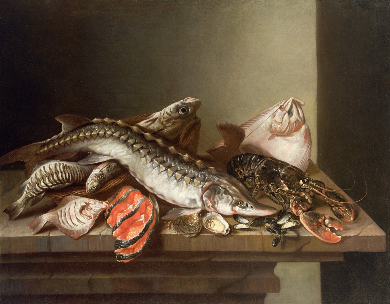 Ainda vida de peixe em uma tabela de Isaac van Duynen
