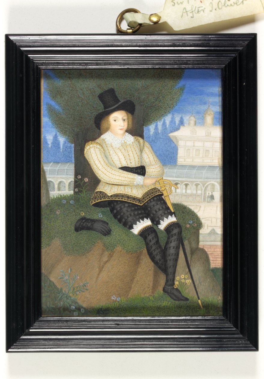 Um cavalheiro tradicionalmente identificado como Sir Philip Sydney (aguarela em velino) de Isaac (after) Oliver