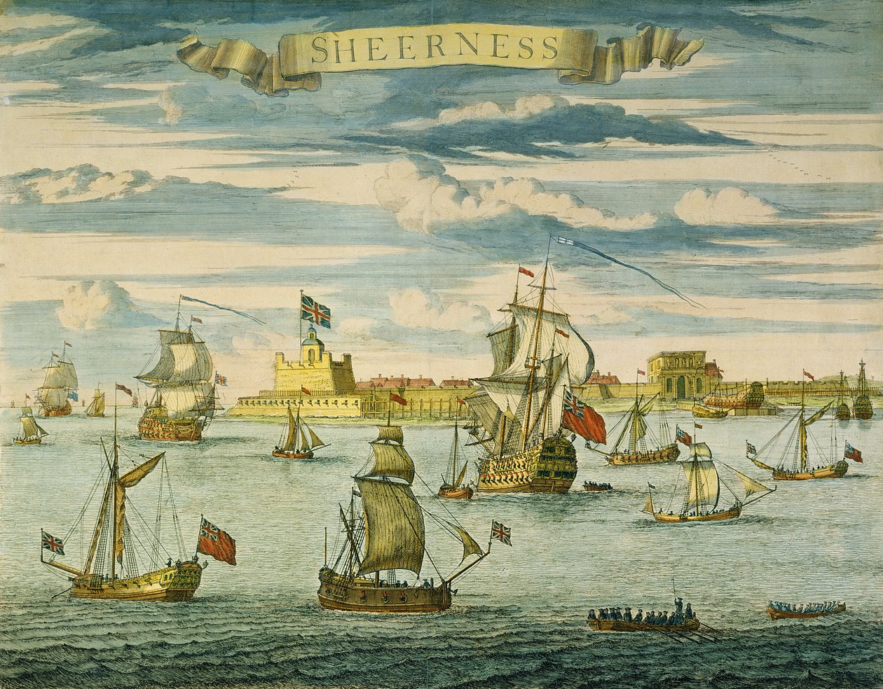 Sheerness, Kent, gravura de Johannes Kip (1652-1722) (gravura a cores) de Isaac (after) Sailmaker