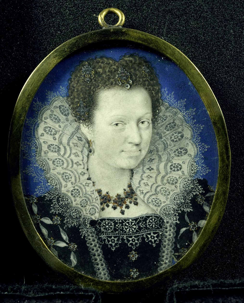 Retrato de mulher, c.1600-17 (pergaminho, metal e vidro) de Isaac (attr. to) Oliver