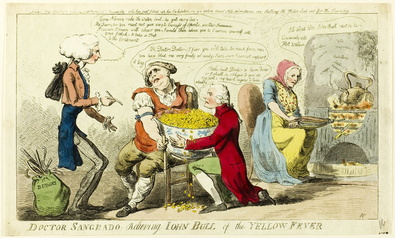 O Dr. Sangrado alivia John Bull da febre amarela de Isaac Cruikshank
