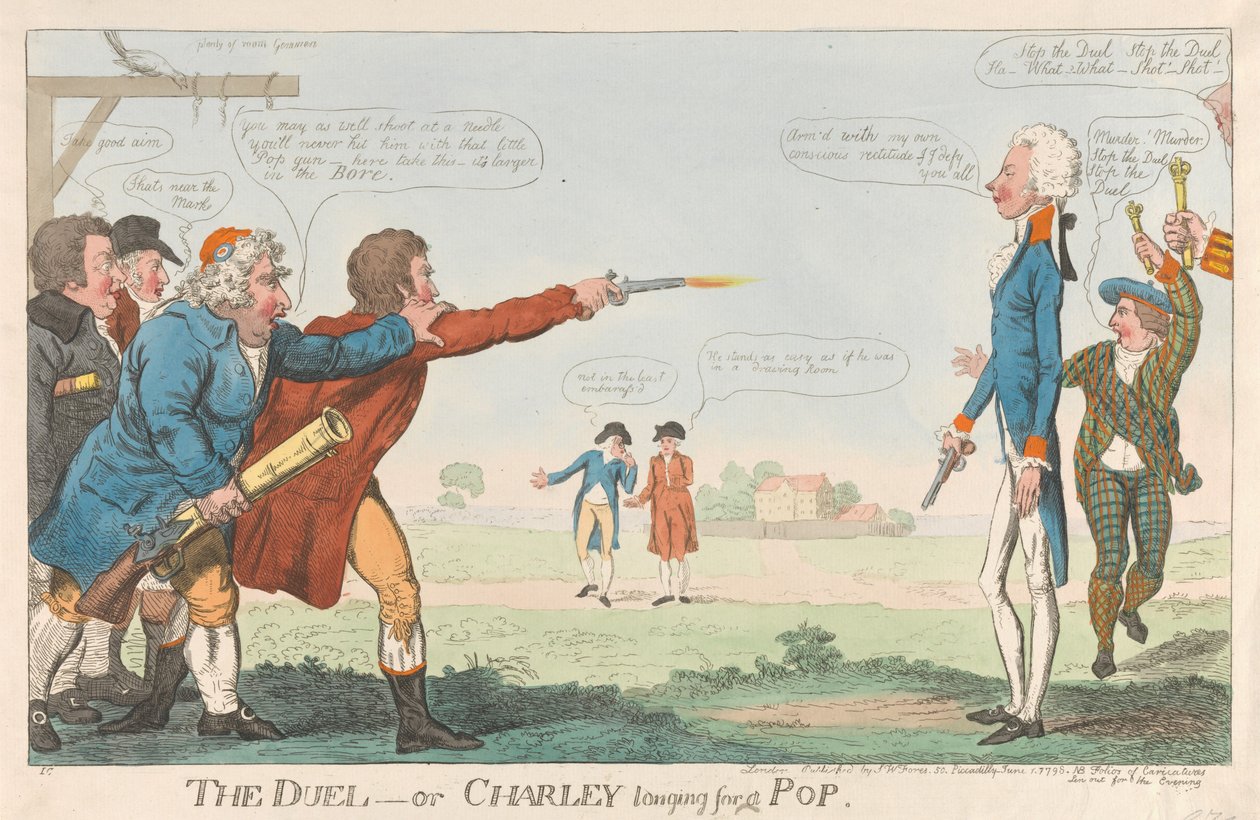 O duelo - ou Charley desejando um tiro de Isaac Cruikshank