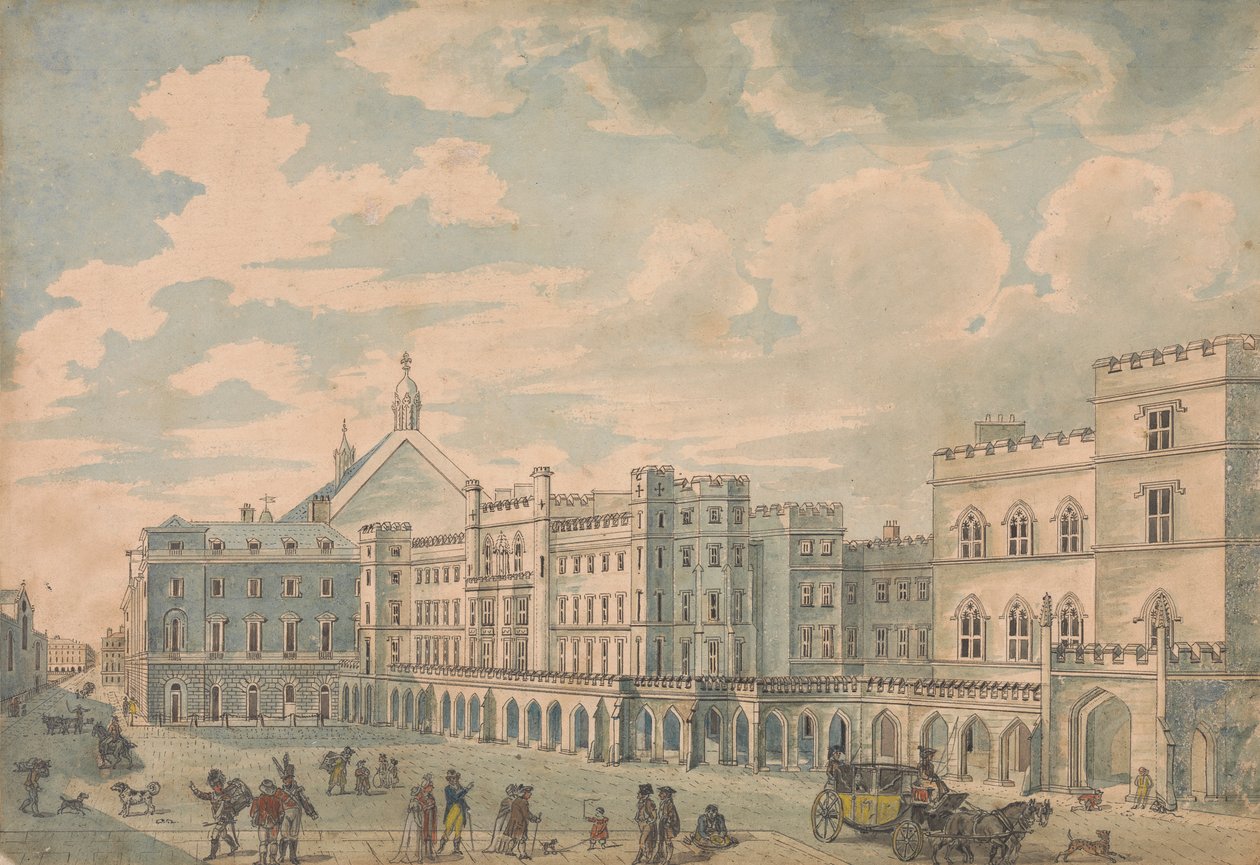 Vista das Casas dos Senhores e Comuns do Antigo Pátio do Palácio de Isaac Cruikshank