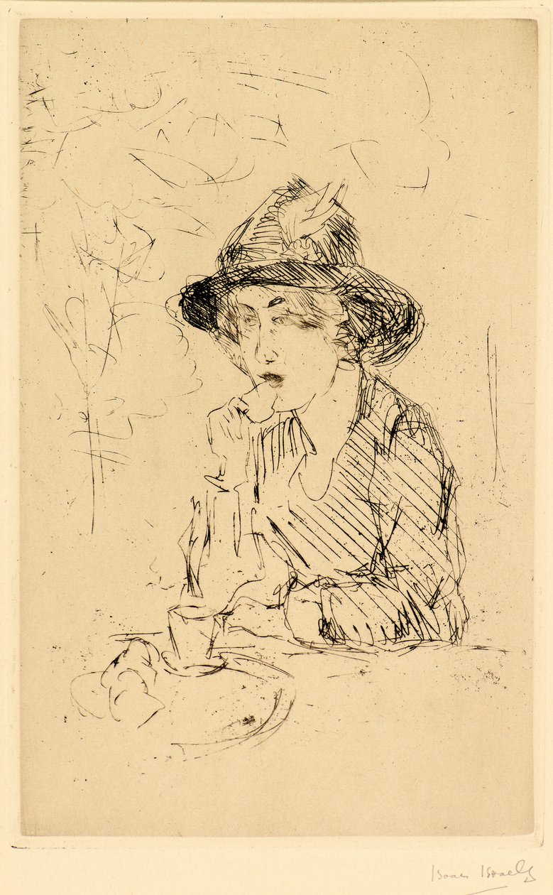 Dame aan ontbijttafel [Senhora na mesa do café] (gravura) de Isaac Israels