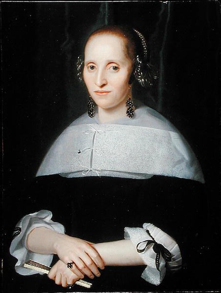 Retrato de uma Senhora de Vestido Preto e Colarinho de Renda de Isaac Luttichuys