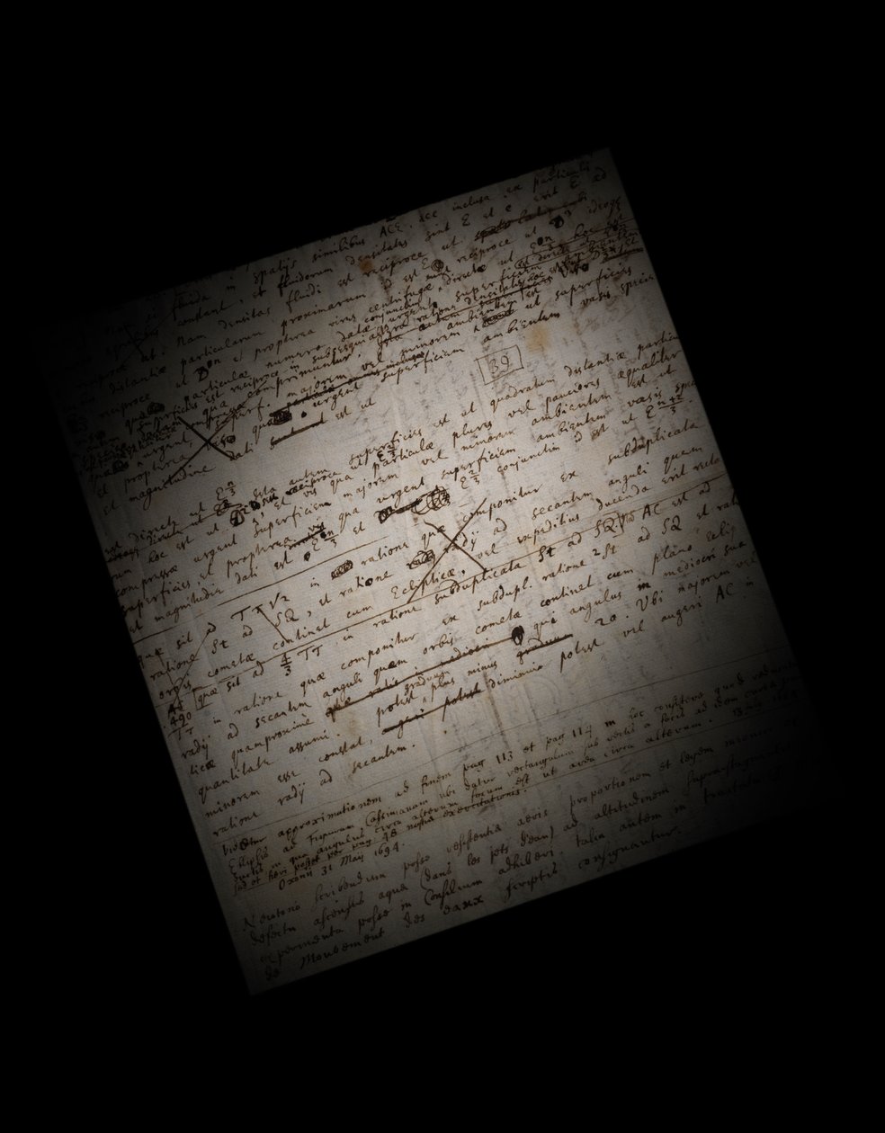 Duas páginas de revisões do Principia Mathematica de Isaac Newton