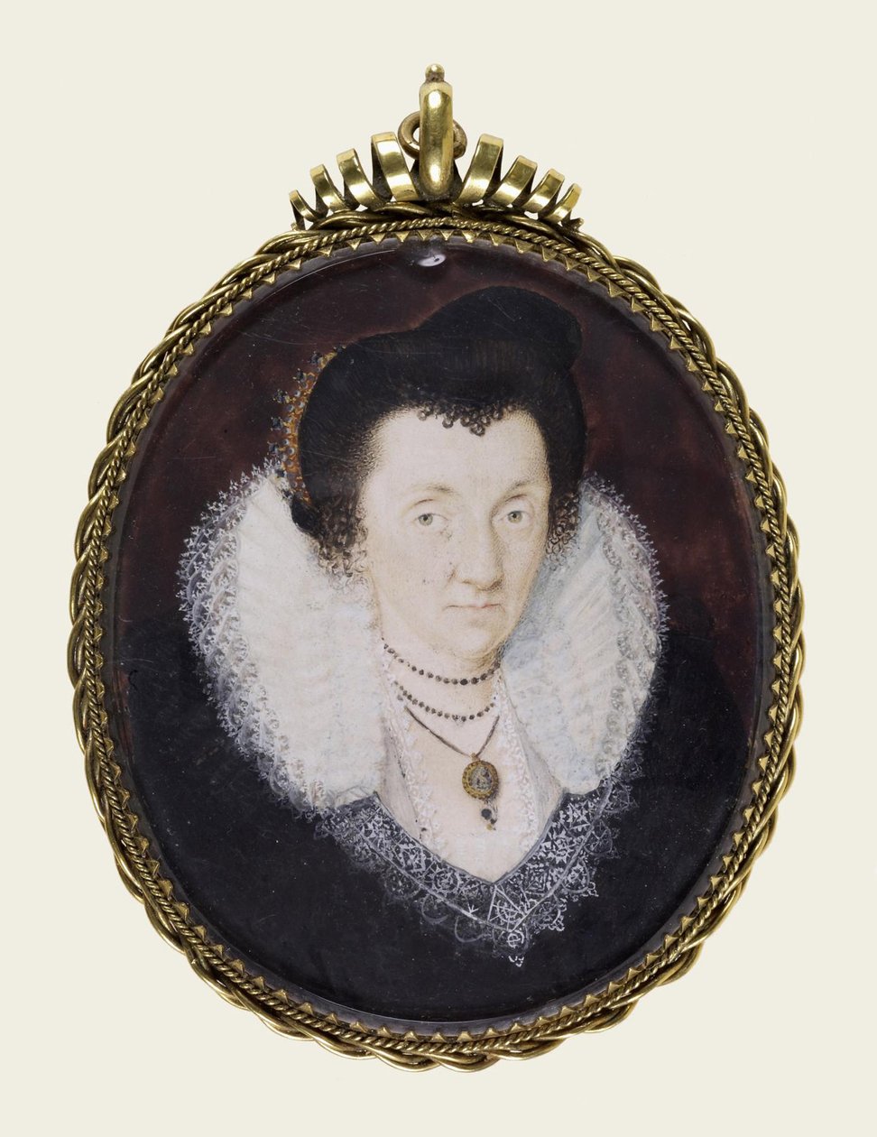 Lady Anne Bacon, c.1600 (aquarela opaca e douramento em pergaminho) de Isaac Oliver
