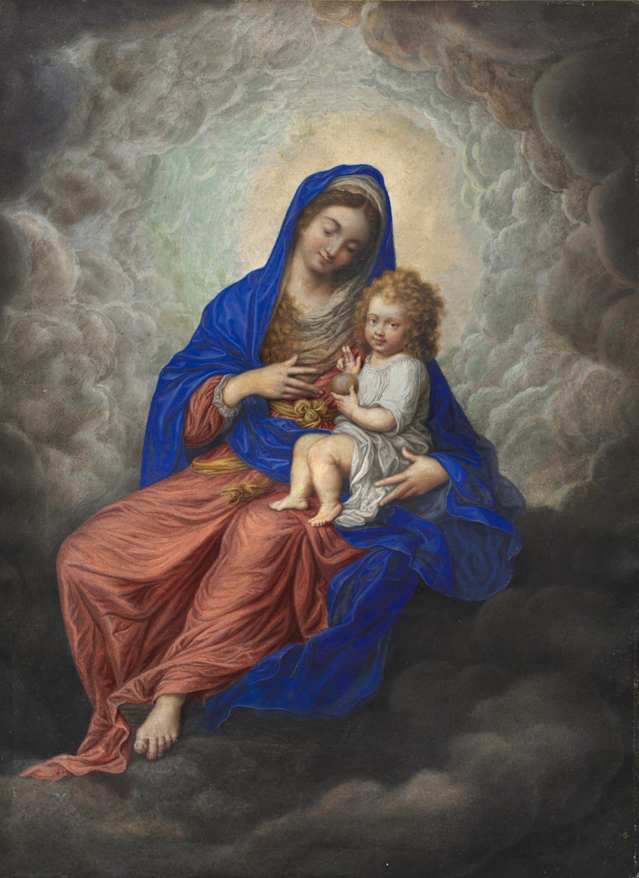 Madonna e criança na glória de Isaac Oliver