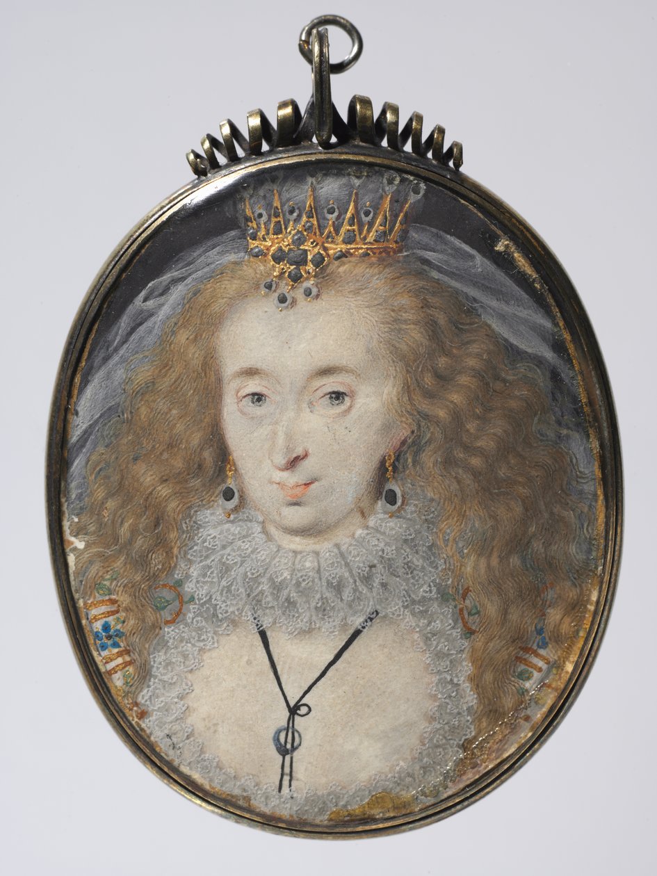 Retrato de Lucy Russell, condessa de Bedford, c.1608-16 (aquarela sobre pergaminho com ouro e prata em moldura dourada de prata) de Isaac Oliver