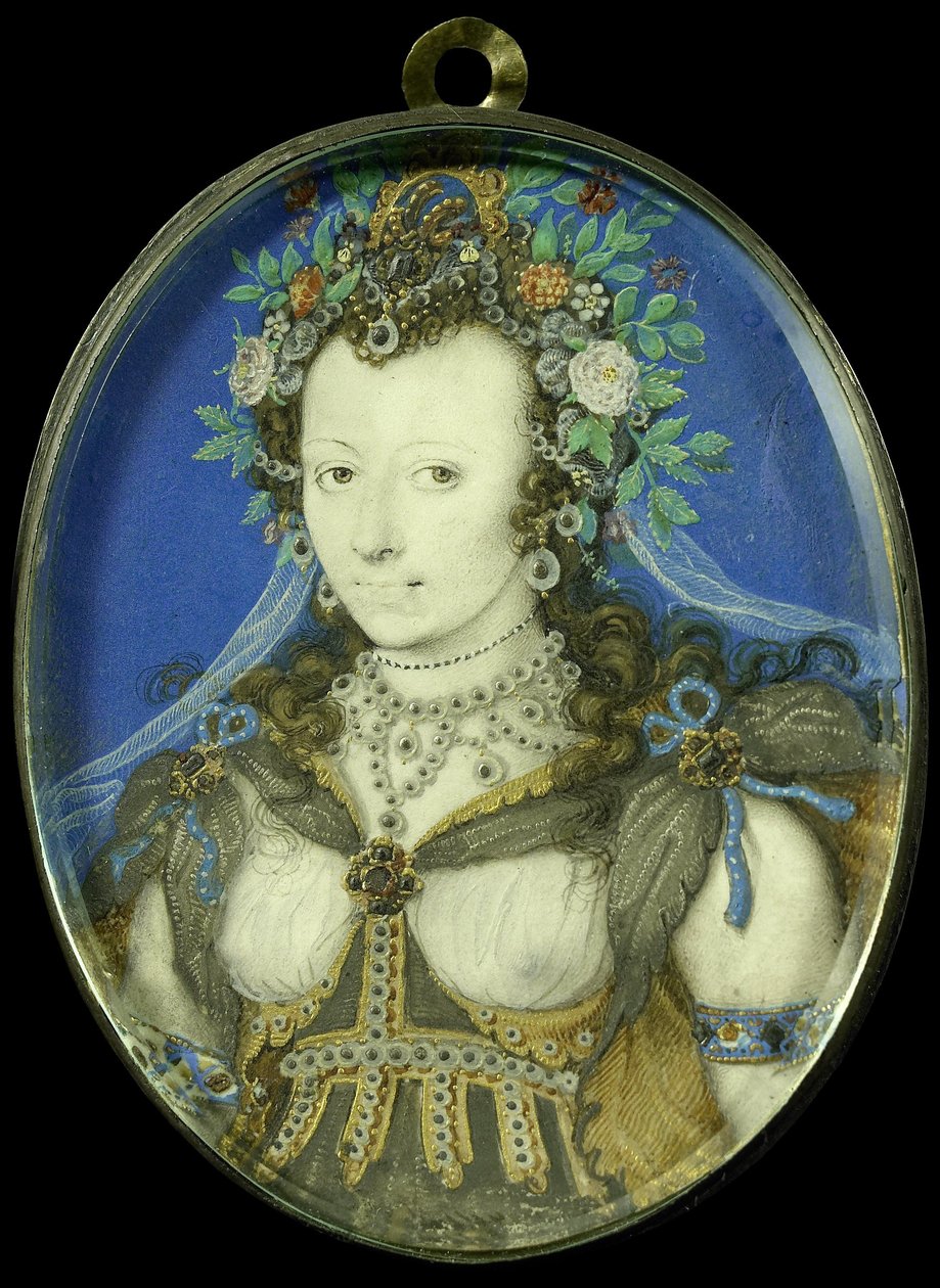 Retrato de uma mulher como Flora, c.1600-17 (pergaminho, prata e vidro) de Isaac Oliver