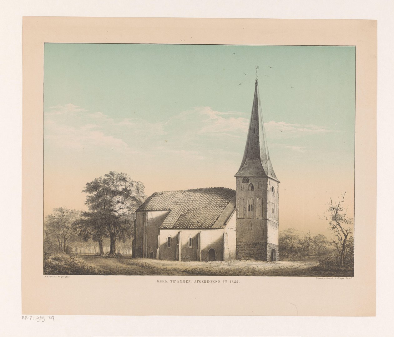 Vista da igreja em Emmen
Igreja em Emmen, demolida em 1855 (título sobre o objecto) de Isaac Reijnders Sz.
