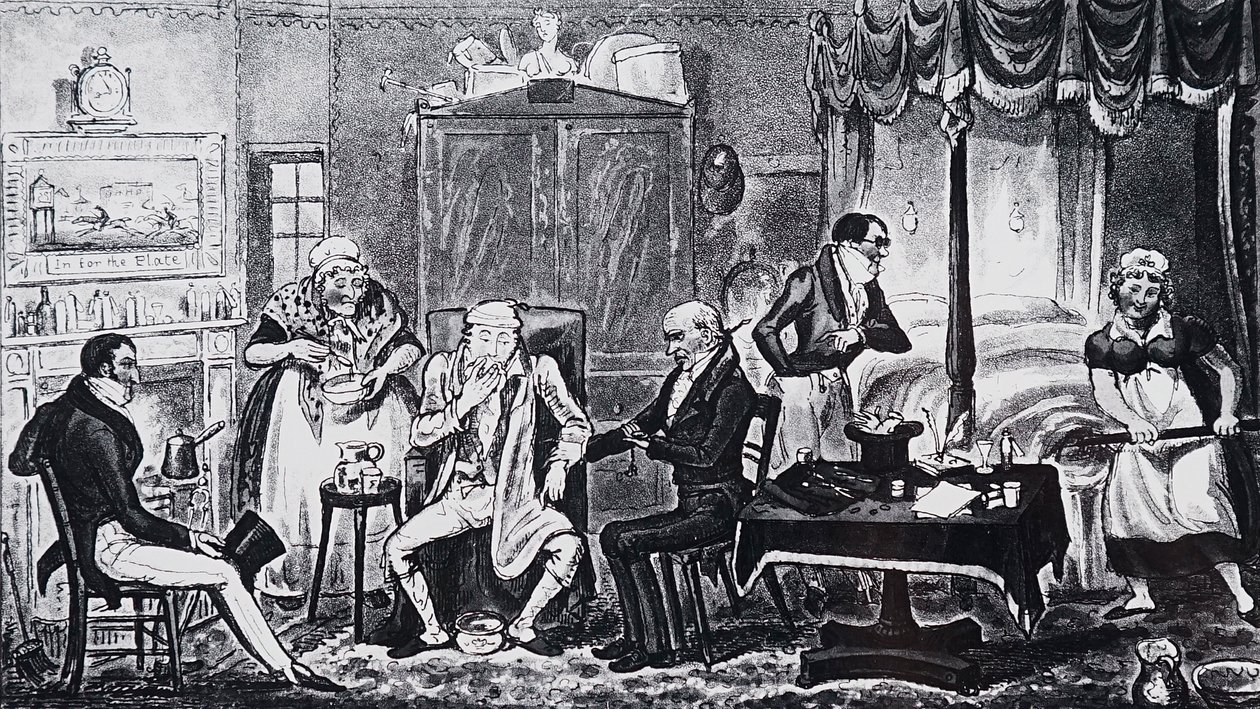 Um homem que sofre dos efeitos do excesso de indulgência de Isaac Robert Cruikshank