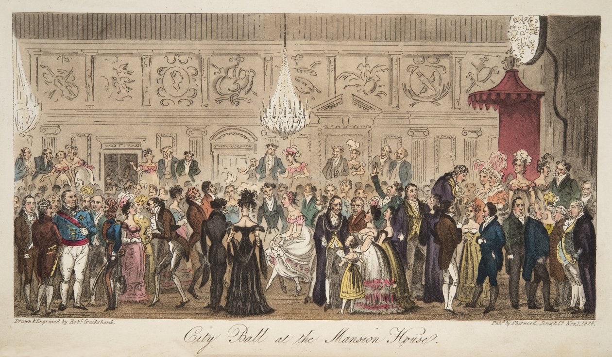 City Ball na Mansion House, do The English Spy, pub. 1824 (gravura colorida à mão) de Isaac Robert Cruikshank