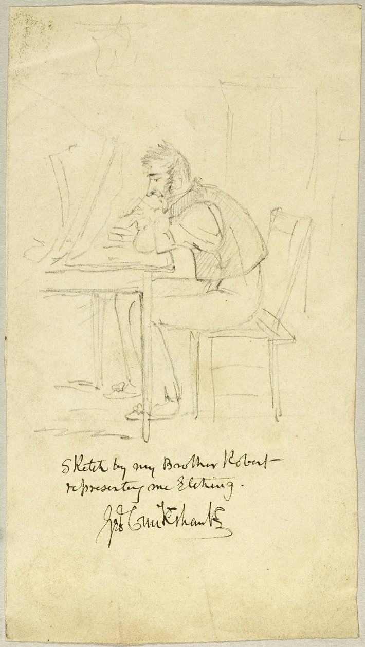 George Cruikshank fazendo uma gravura de Isaac Robert Cruikshank