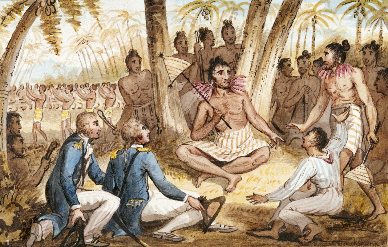 Ilustração de "As Viagens do Capitão Cook" de Isaac Robert Cruikshank