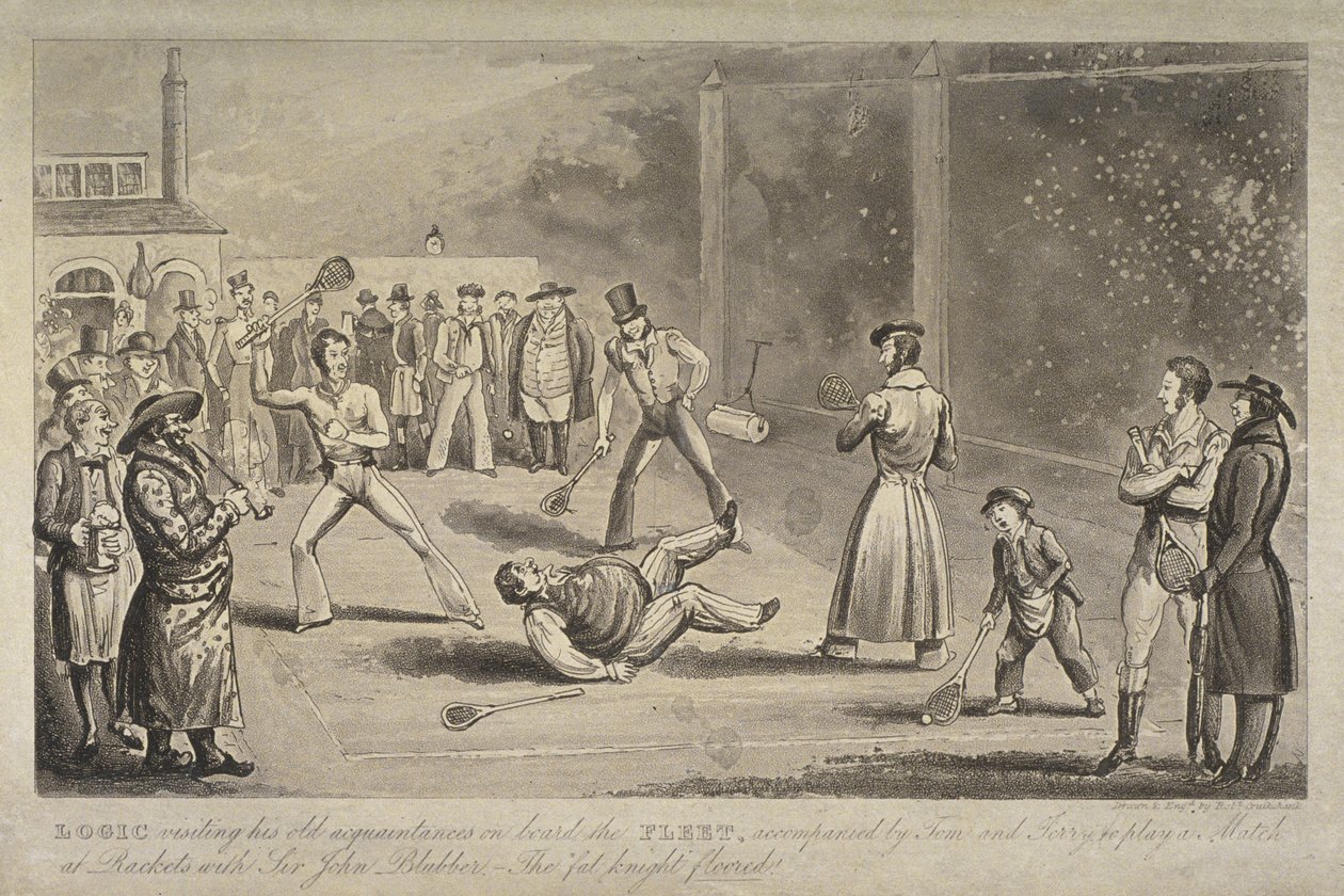Ilustração de uma cena na prisão de frotas, de &39;Life in London&39; de Pierce Egan, c.1820 (aquatint) de Isaac Robert Cruikshank