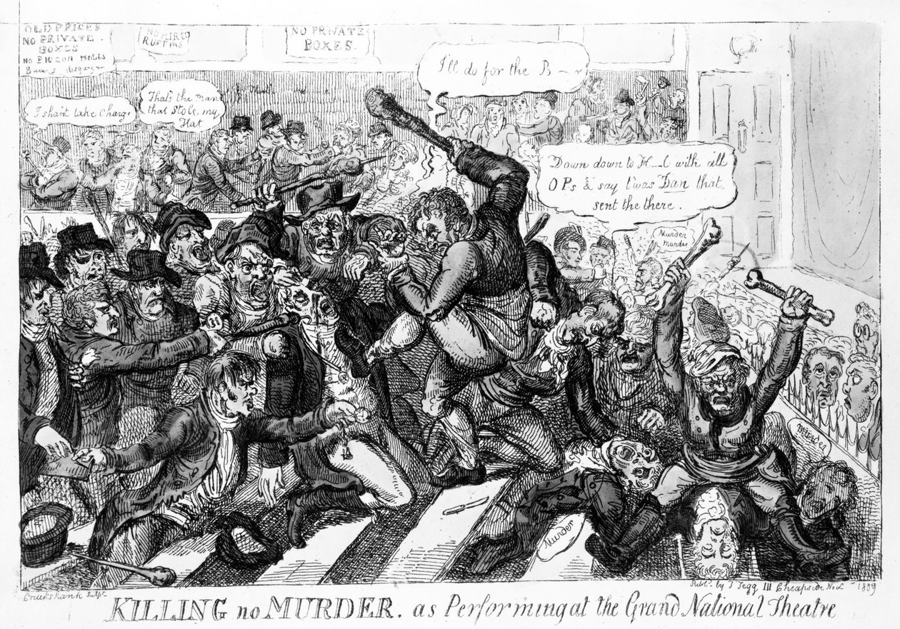 Killing no Murder, como se apresentando no Grand National Theatre, em 1809 de Isaac Robert Cruikshank