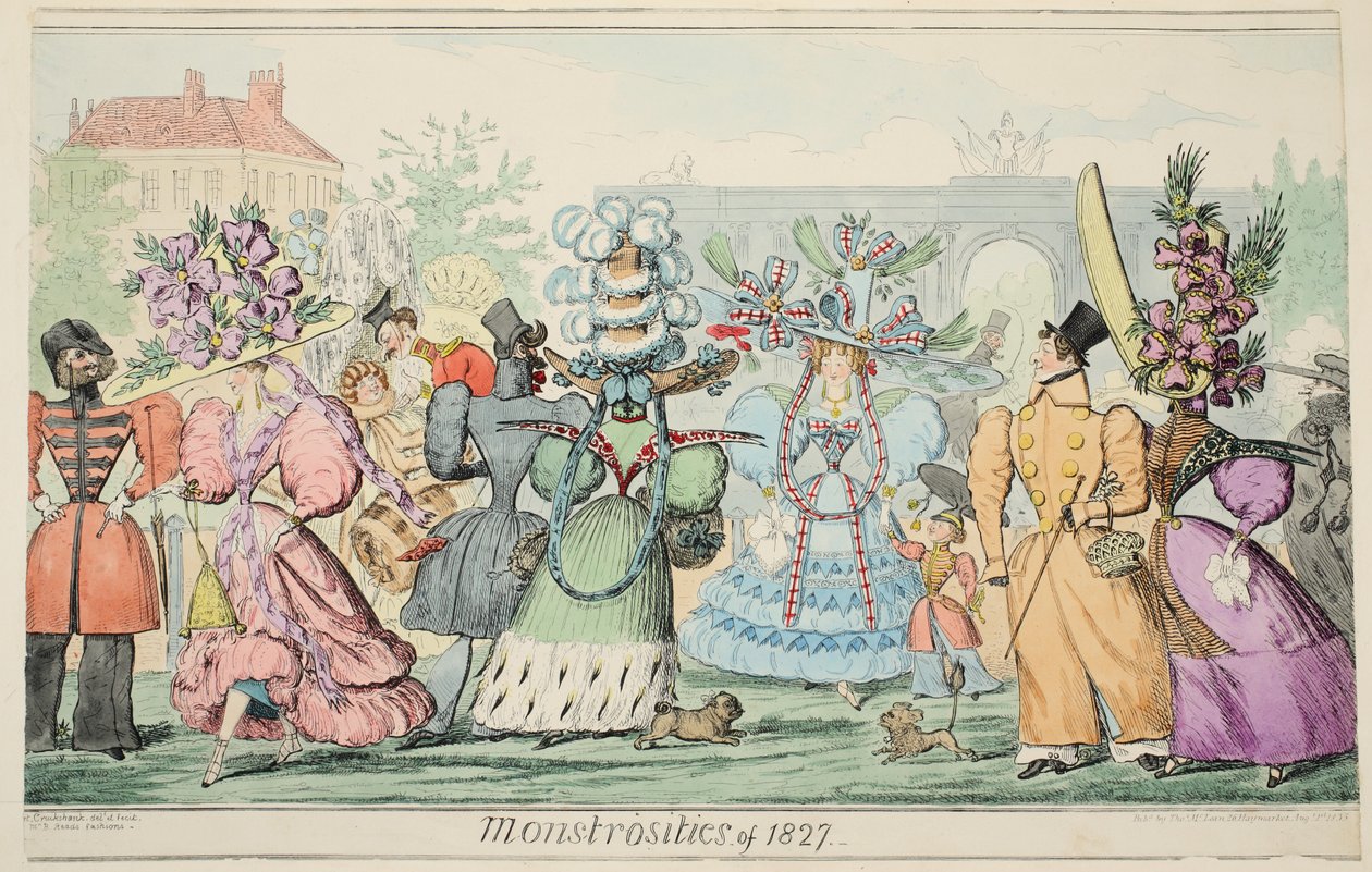 Monstruosidades de 1827, pub. 1835 (gravura colorida à mão) de Isaac Robert Cruikshank