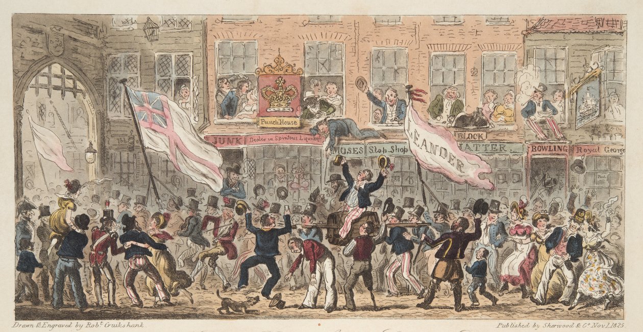 Point Street, Portsmouth, do The English Spy, pub. 1824 (gravura colorida à mão) de Isaac Robert Cruikshank