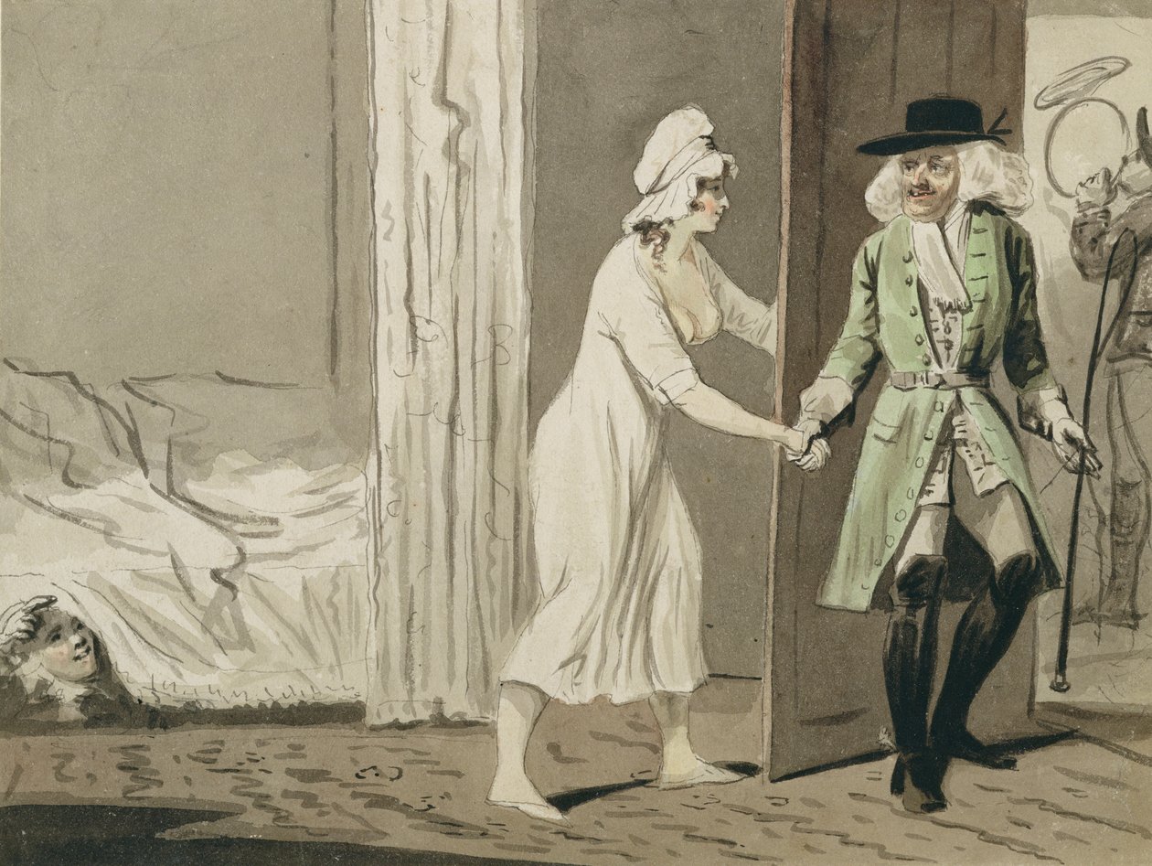 O Cuckold parte para a Caça, c.1800 (caneta e tinta com wc no papel) de Isaac Robert Cruikshank