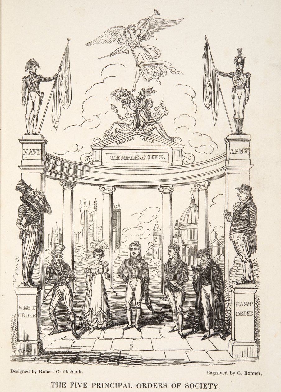 As cinco ordens principais da sociedade, do espião inglês, bar. 1824 (gravura colorida à mão) de Isaac Robert Cruikshank