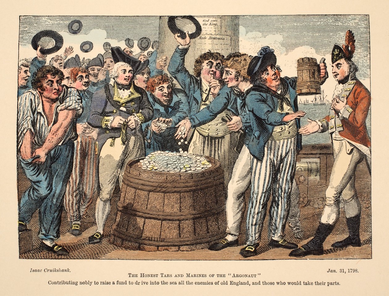 O honesto Tars e fuzileiros navais do Argonaut, pub. 1798 (gravura colorida à mão) de Isaac Robert Cruikshank