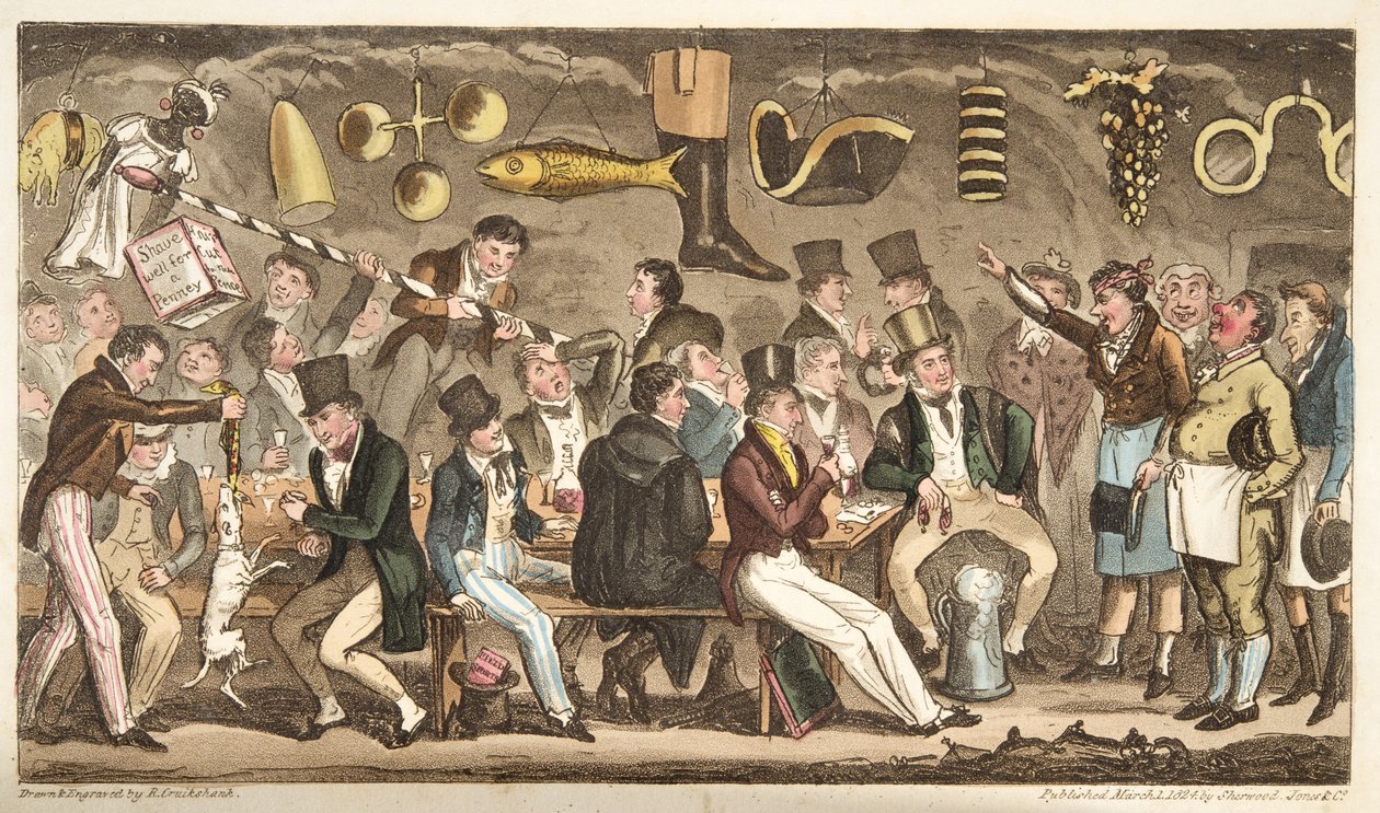 O Museu Oppidans, ou Eton Court of Claims no Christopher, de The English Spy, publicou Londres, 1824 de Isaac Robert Cruikshank