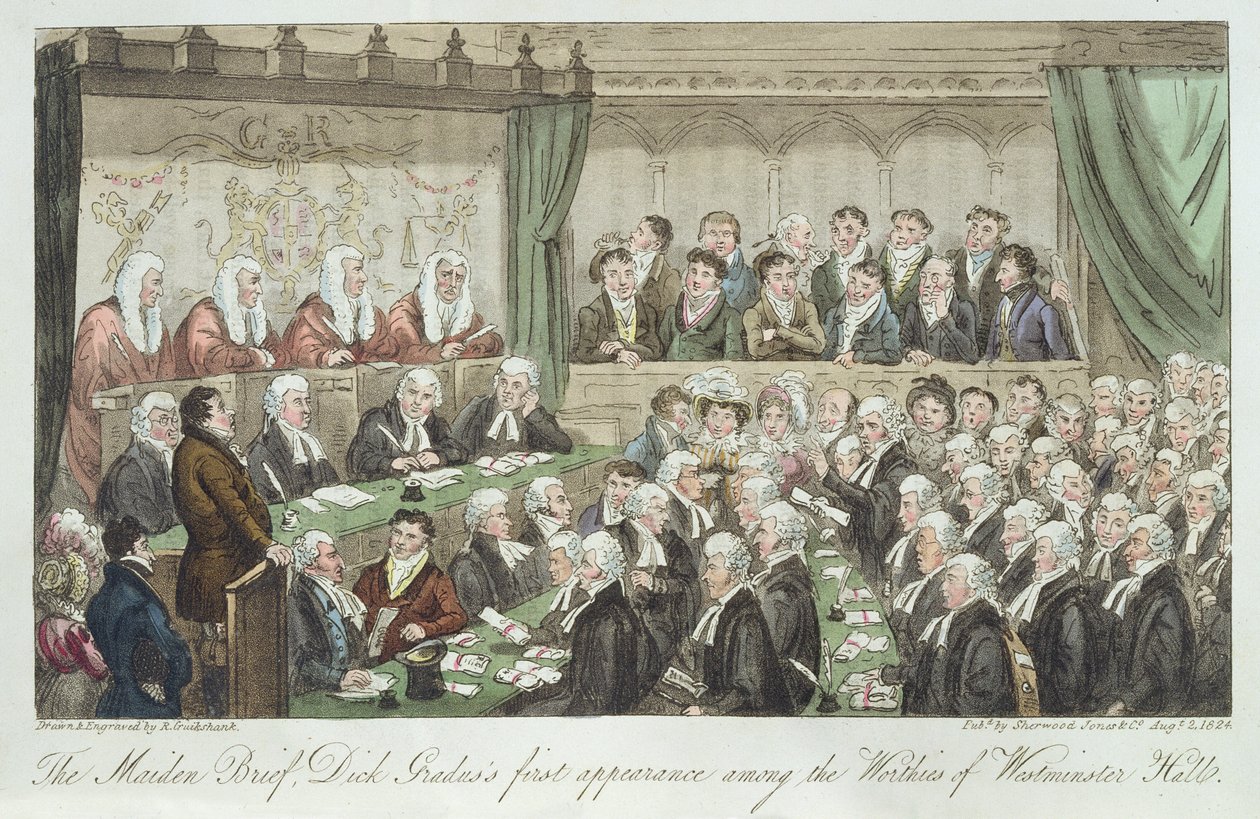 O primeiro romance, a primeira aparição de Dick Gradus entre os dignitários do Westminster Hall, publicou 1824 de Isaac Robert Cruikshank