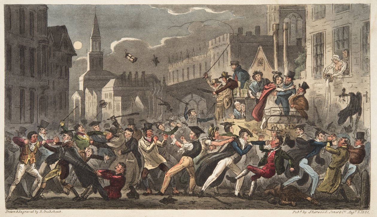 Cidade e vestido, do espião inglês, bar. 1824 (gravura colorida à mão) de Isaac Robert Cruikshank