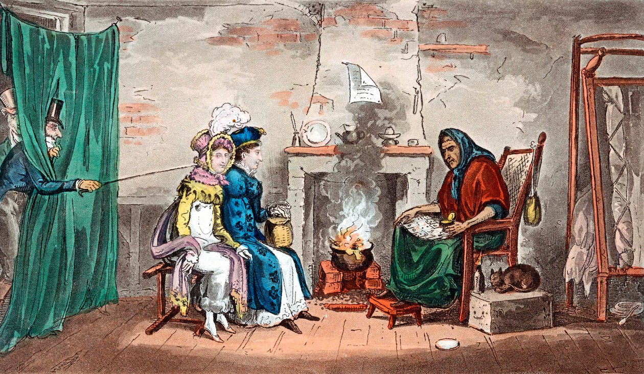 Uma visita a uma cartomante, início do século XIX de Isaac, Robert and George Cruikshank