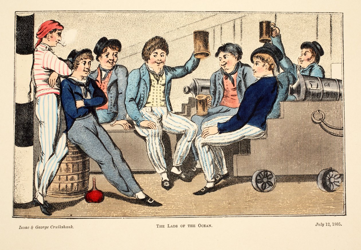 Os rapazes do oceano, 1805 (gravura colorida à mão) de Isaac, Robert and George Cruikshank