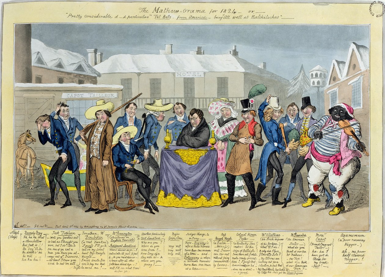 O Mathew-Orama para 1824, pub. por G. Humphrey, 1824 (gravura colorida) de Isaac, Robert and George Cruikshank