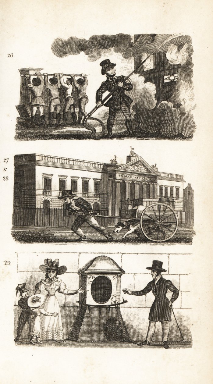 O Motor de Incêndio, Desenho de Produtos num Camião, Casa das Índias Orientais e Pedra de Londres de Isaac Taylor