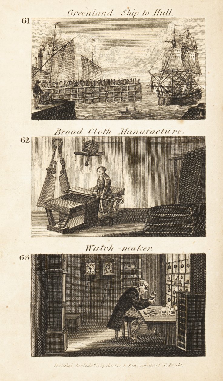 O comércio na Regency England: Navio da Gronelândia para a Hull, fabricante de tecidos largos e relojoeiro. de Isaac Taylor