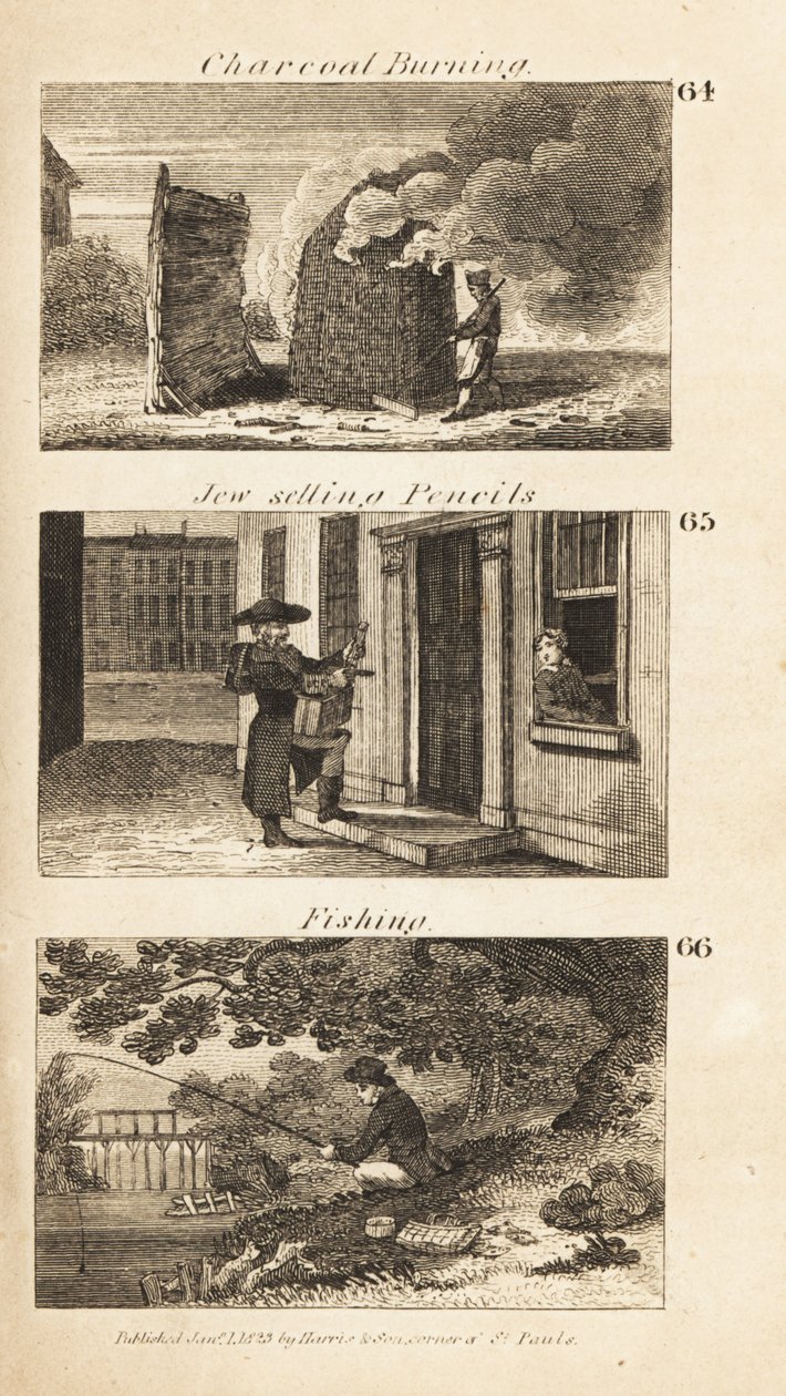 O comércio na Regency England: queima de carvão, venda de lápis aos judeus e pesca de Isaac Taylor