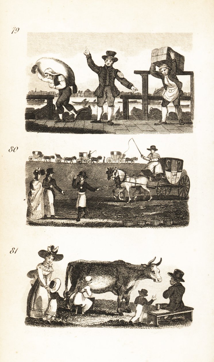 Waterman, bilheteiro, porta-inscritos, porta-objectos, cocheiras e leite novo de vaca de Isaac Taylor