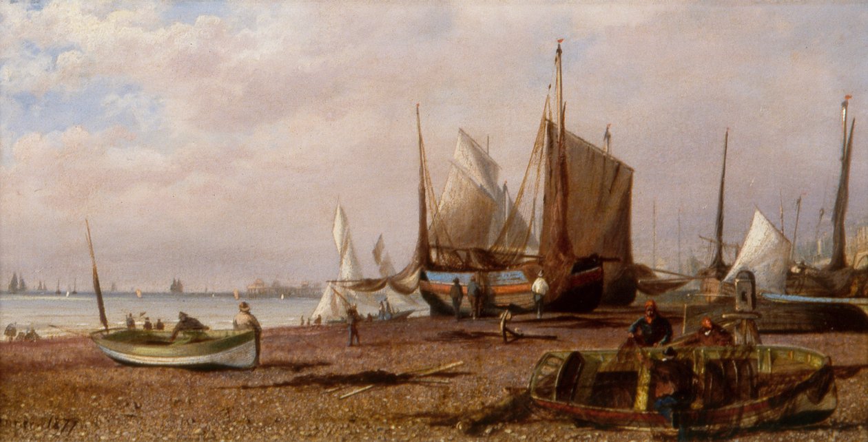 Brighton Beach com barcos de pesca de Isaac Walter Jenner